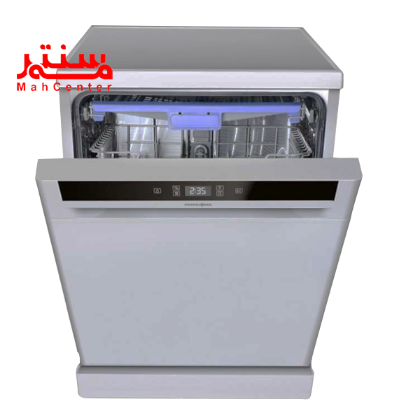 ماشین ظرفشویی پاکشوما 15 نفره مدل e53s که از زاویه رو به رو است و درب آن به صورت 45 درجه رو به پایین باز است.