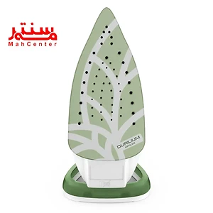اتو بخار تفال مدل fv5781 به صورت ایستاده است و کفی آن به رنگ سبز و با طرحی سفید مشخص است.