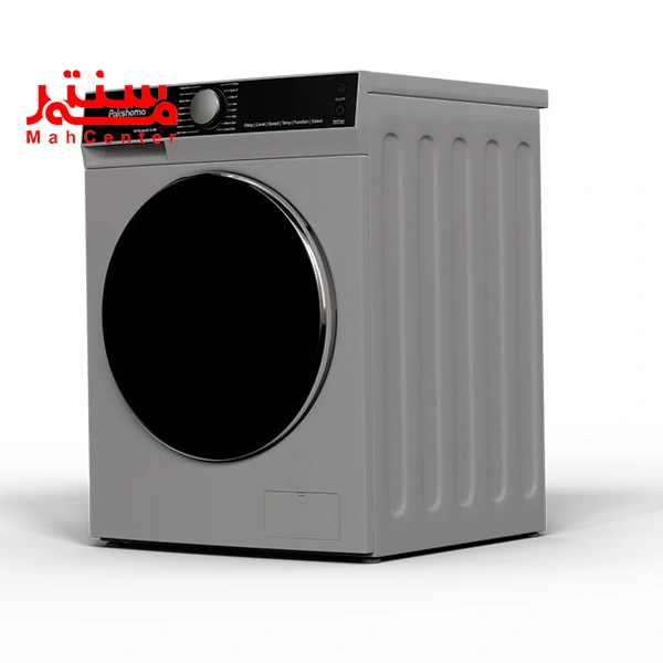 ماشین لباسشویی 9 کیلویی پاکشوما مدل l9s که به سمت راست چرخیده و درب آن به سمت چپ باز است.