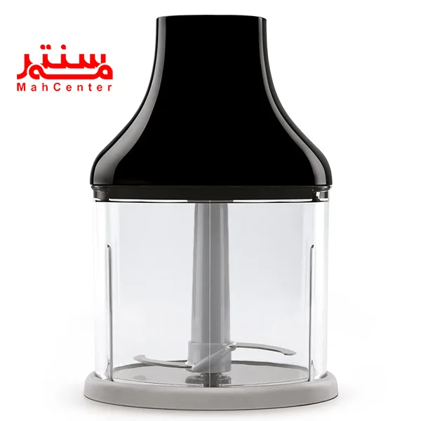 ظرف خردکن گوشت کوب برقی اسمگ مدل hbf03 مشکی که تیغه آن هم داخل دستگاه قرار دارد