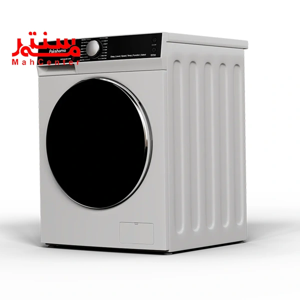 ماشین لباسشویی پاکشوما مدل l9w که به سمت چپ چرخیده شده و بدنه آن از سمت راست مشخص است.