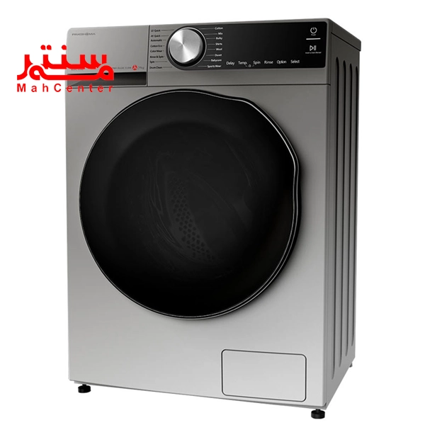 ماشین لباسشویی پاکشوما مدل 40127ist با پنل مشکی که کمی به سمت چپ مایل شده است.