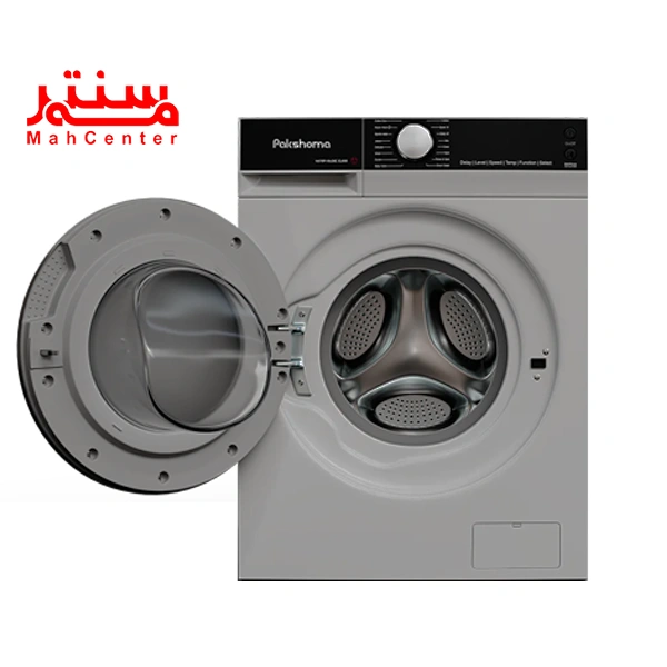 لباسشویی پاکشوما مدل l9s با پنل یک تکه تمام مشکی که درب آن باز است.