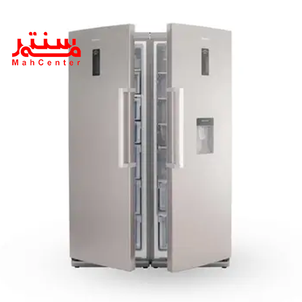 یخچال فریزر دوقلو دیپوینت d5e s که درب یخچال و فریزر آن به صورت نیمه باز است.