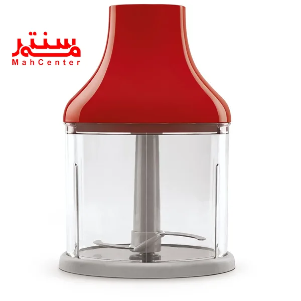 ظرف خردکن گوشت کوب برقی اسمگ مدل hbf03 قرمز که تیغه آن هم داخل دستگاه قرار دارد