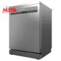 ماشین ظرفشویی دوو 14 نفره مدل dw-200s که به رنگ استیل است و کمی به سمت چپ پرخیده است.