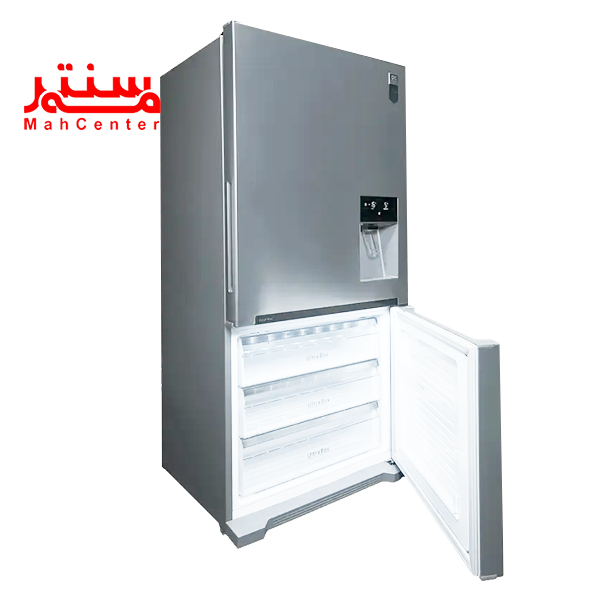 یخچال فریزر دوو مدل bmi-30ss که درب فریزر آن به سمت راست باز است.