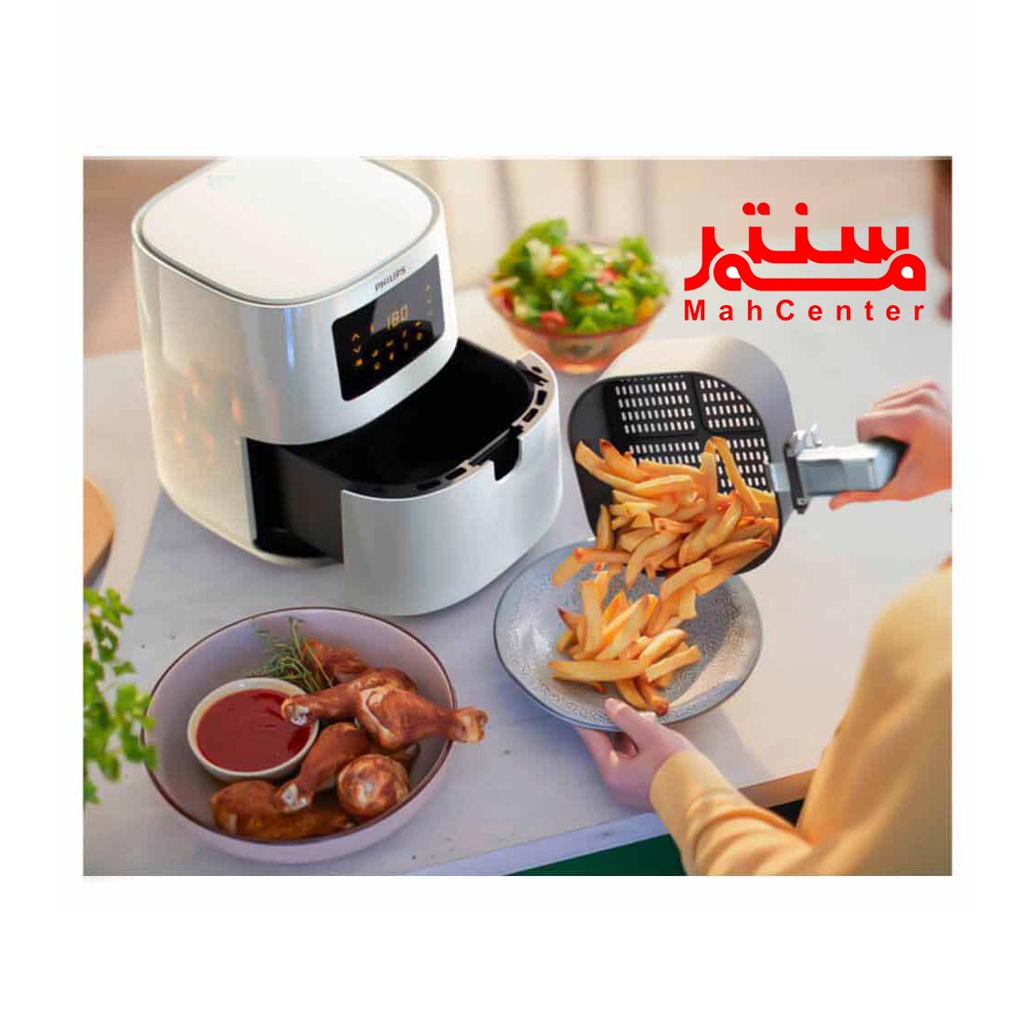 سرخ کن دوقلو فیلیپس NA350 با بدنه استیل و پلاستیک ضدخش، طراحی شیک مشکی برای آشپزخانه‌های لوکس.