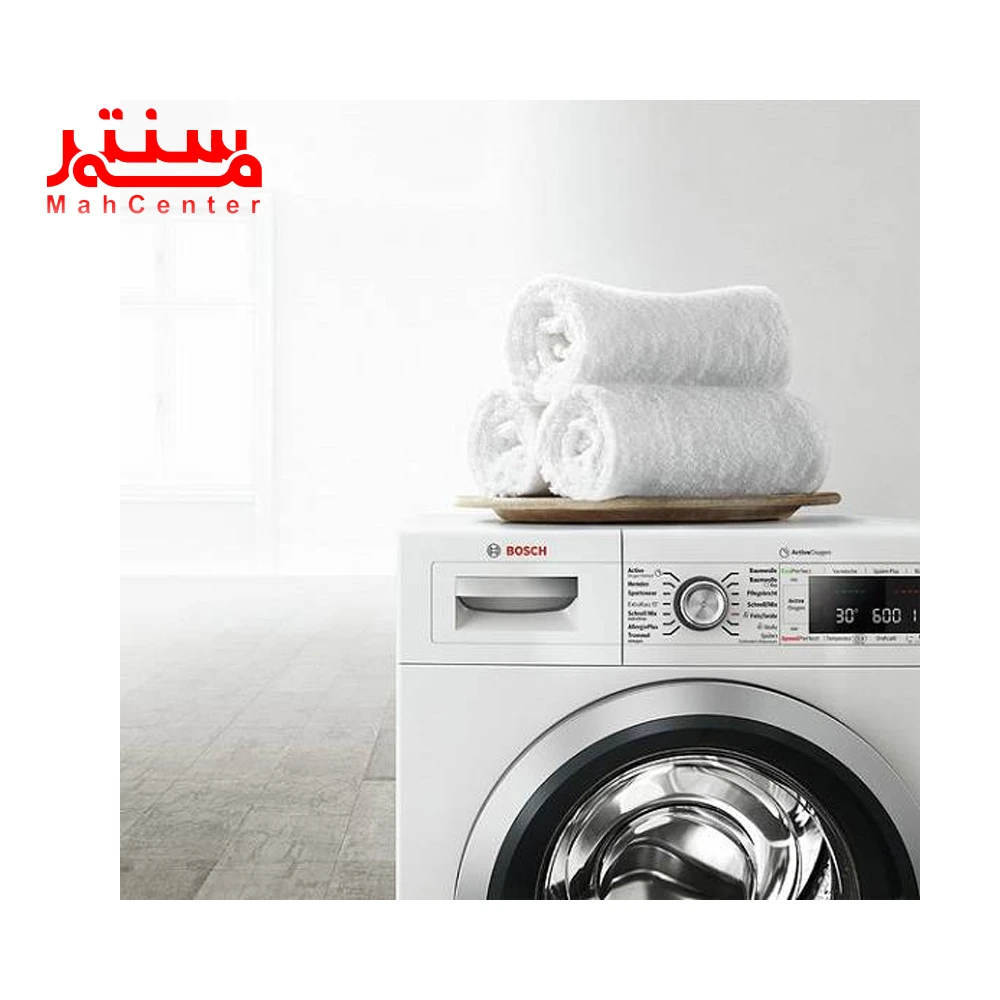 ماشین لباسشویی بوش مدل waw28760ir با حوله های تمیز روی آن