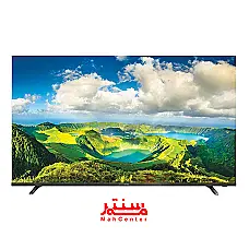 یک تلویزیون ال ای دی Daewoo با نام تجاری مه سنتر با تصویری از ساحل در صفحه نمایش آن. - دوم