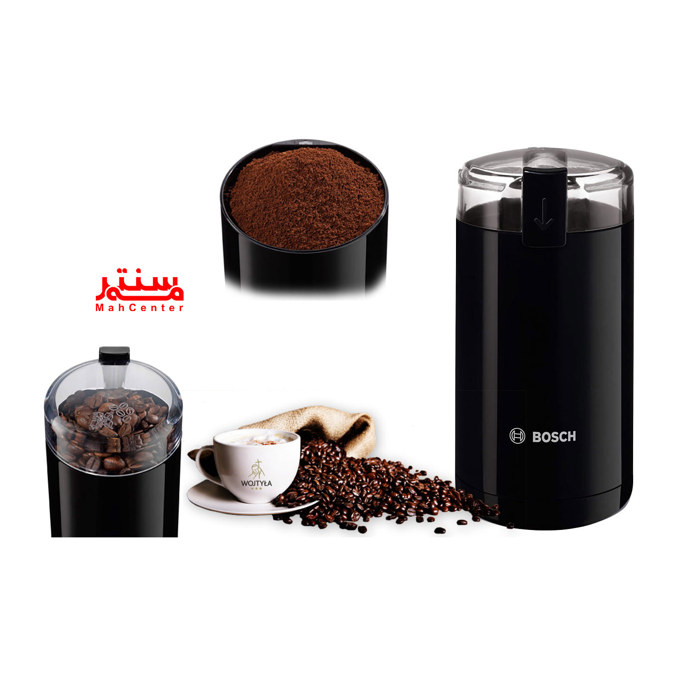 دستگاه آسیاب قهوه بوش TSM6A013B با تیغه‌های استیل ضدزنگ برای آسیاب یکنواخت.