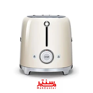 دستگاه توستر دو اسلایس اسمگ TSF01 کرم با توان 950 وات و سینی جمع‌آوری خرده نان.