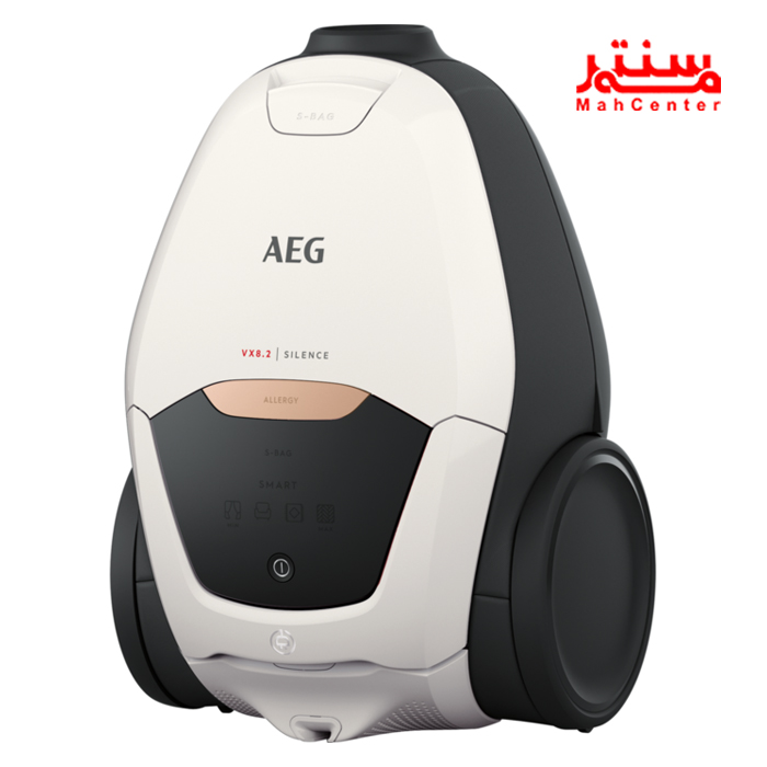 نمای نزدیک از جاروبرقی آاگ VX82-1-ALR با چرخ‌های ژله‌ای بزرگ برای حرکت روان و بدون آسیب به سطوح.