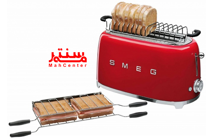 توستر دو درگاه اسمگ TSF02 قرمز با ظرفیت 4 تکه نان، ایده‌آل برای خانواده‌های پرجمعیت.