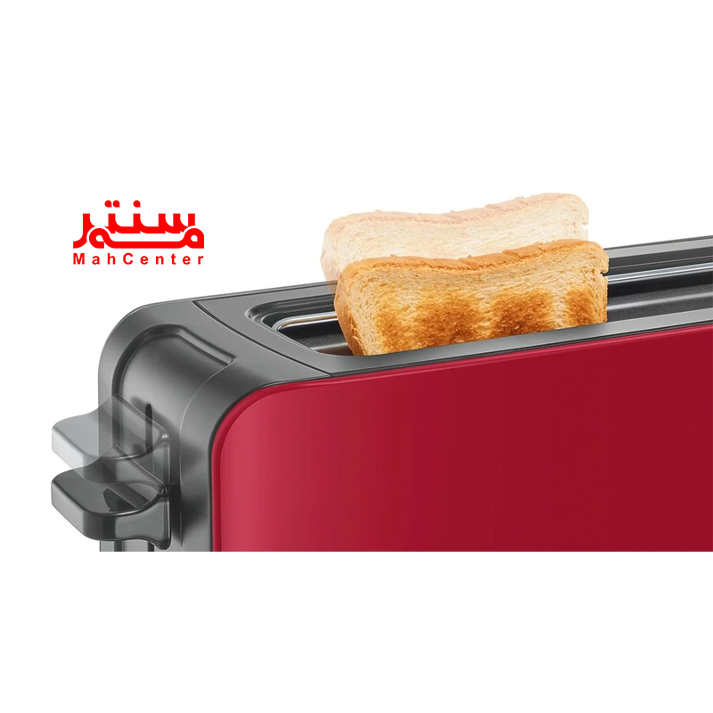 نمای نزدیک از پنل کنترل چرخشی توستر بوش TAT6A004 با تنظیمات 6 درجه حرارت.