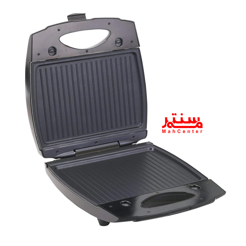 ساندویچ‌ساز بلک اند دکر TS4080 با بدنه مشکی و نقره‌ای، مجهز به صفحات نچسب تفلون برای تهیه 8 ساندویچ مثلثی.