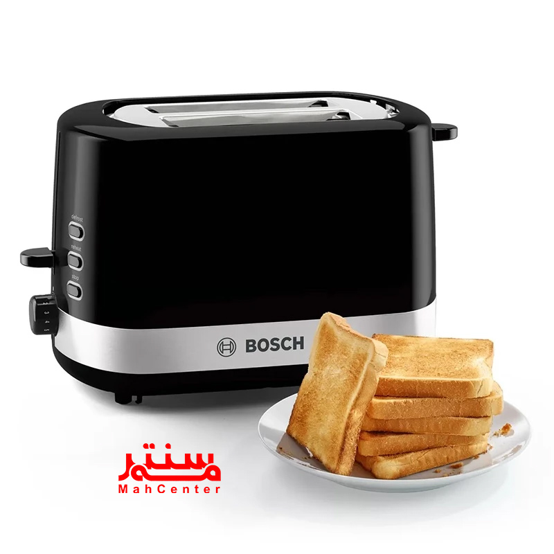 دستگاه توستر بوش مدل TAT7403 با سیستم گرمایش flat heating element برای توزیع یکسان گرما.