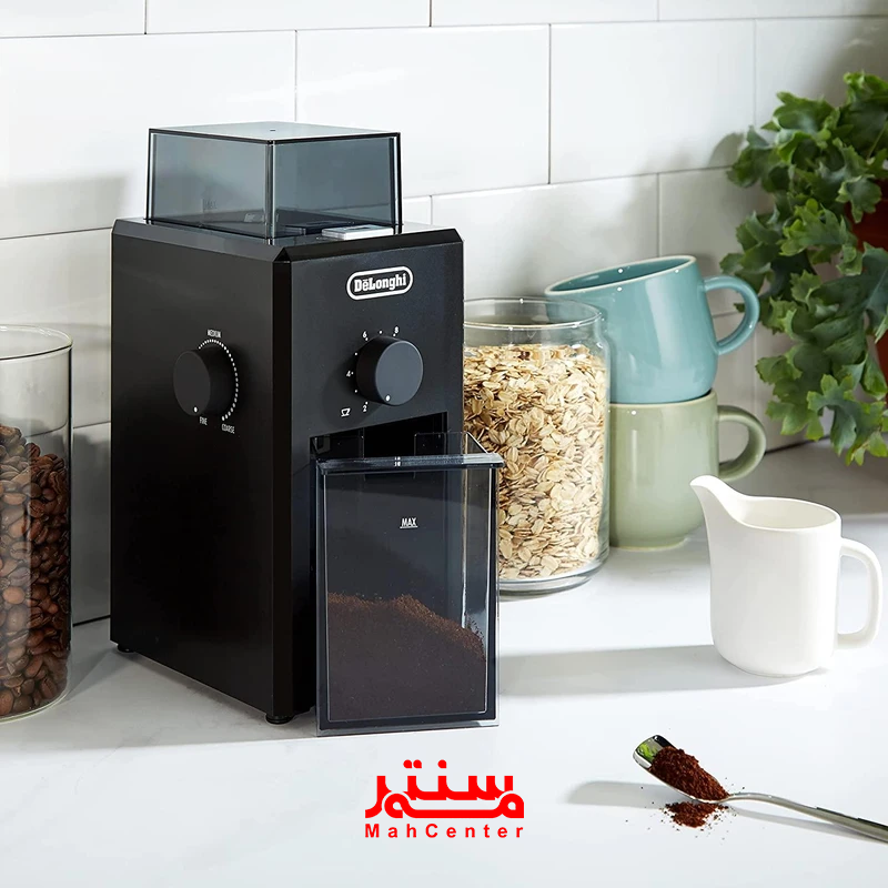 دستگاه آسیاب قهوه دلونگی KG79 با تیغه‌های صفحه‌ای استیل ضدزنگ برای آسیاب یکنواخت.