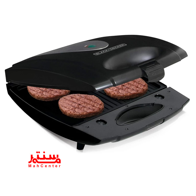 نمای نزدیک از ساندویچ‌ساز Black and Decker TS4080 با صفحات جداشونده و قفل ایمنی برای پخت آسان و ایمن.