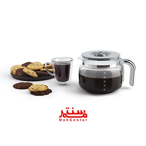 قهوه‌ساز لوکس اسمگ DCF02 مشکی مات، با قوری شیشه‌ای برای سرو 10 فنجان قهوه.