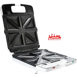 نمای باز شده ساندویچ ساز کنوود SM740 با صفحات گریل برای کباب کردن گوشت و سبزیجات.
