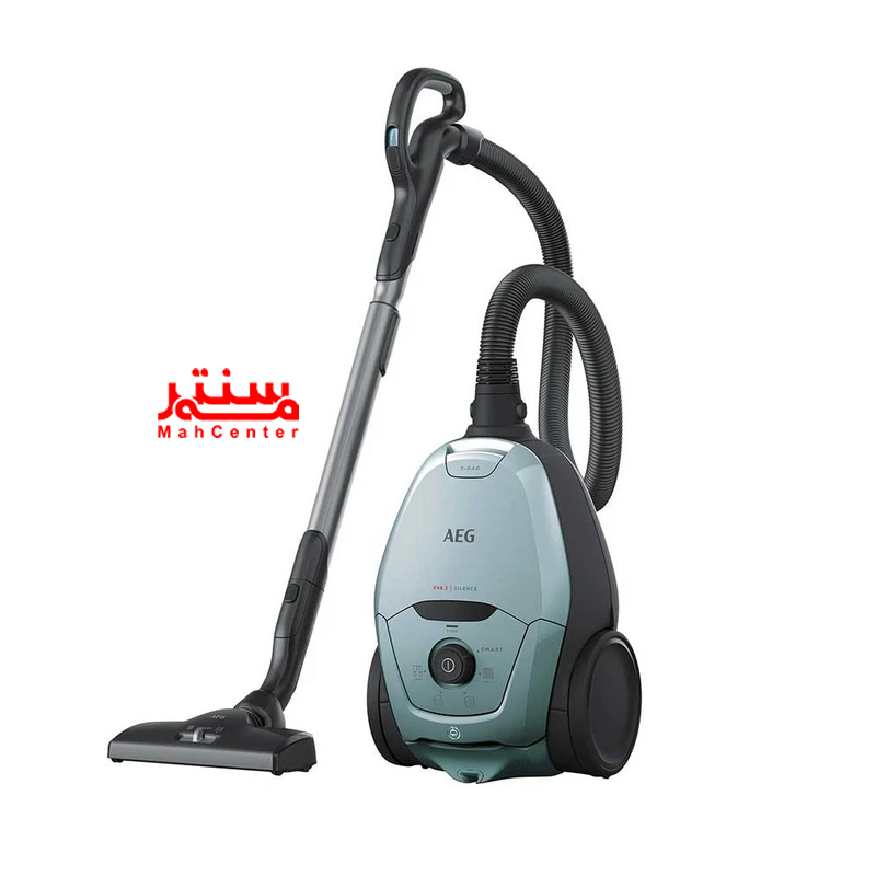 نمای نزدیک از جاروبرقی کیسه‌دار آاگ VX82-1-4MB با توان مکش 600 وات و سیستم PureSound برای عملکرد بی‌صدا با 57 دسی‌بل.