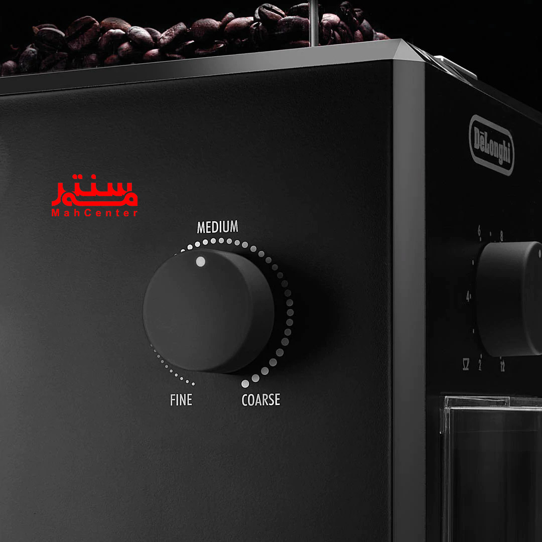آسیاب قهوه دلونگی مدل KG79 مناسب برای اسپرسو تا فرنچ پرس با تنظیم درجه آسیاب.