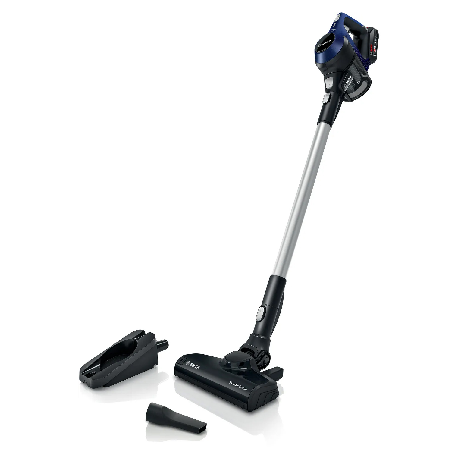 جاروشارژی دارای طراحی مدرن و ارگونومیک است و به رنگ آبی و مشکی