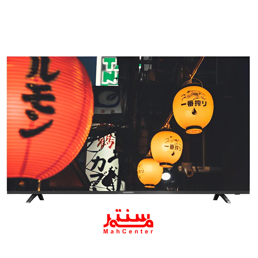 نمای جلویی تلویزیون هوشمند دوو 65 اینچ با طراحی بدون فریم و کیفیت تصویر واضح 4K.