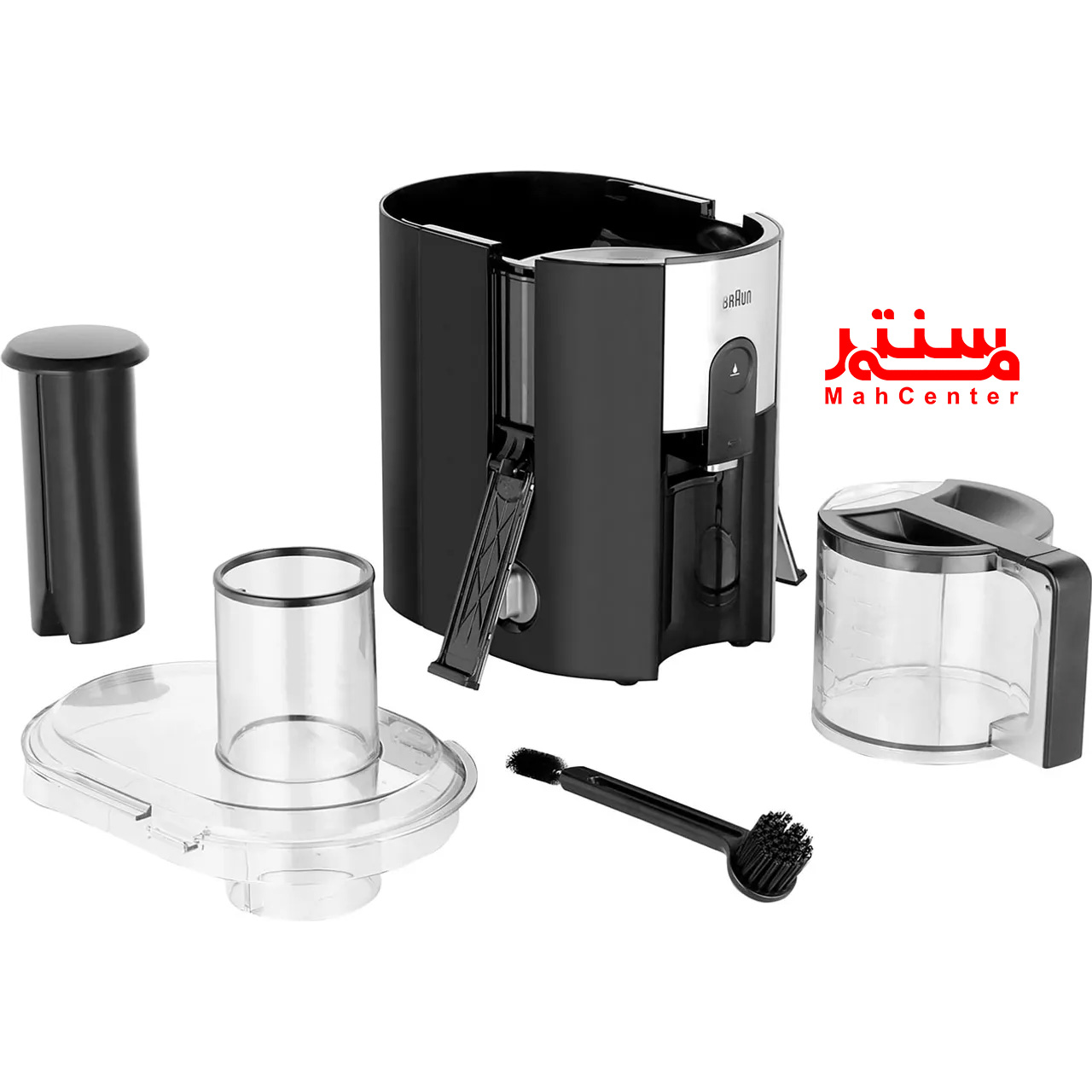 دستگاه آبمیوه‌گیری براون سری پاورز J500 به رنگ مشکی (Black) روی پیشخوان آشپزخانه.