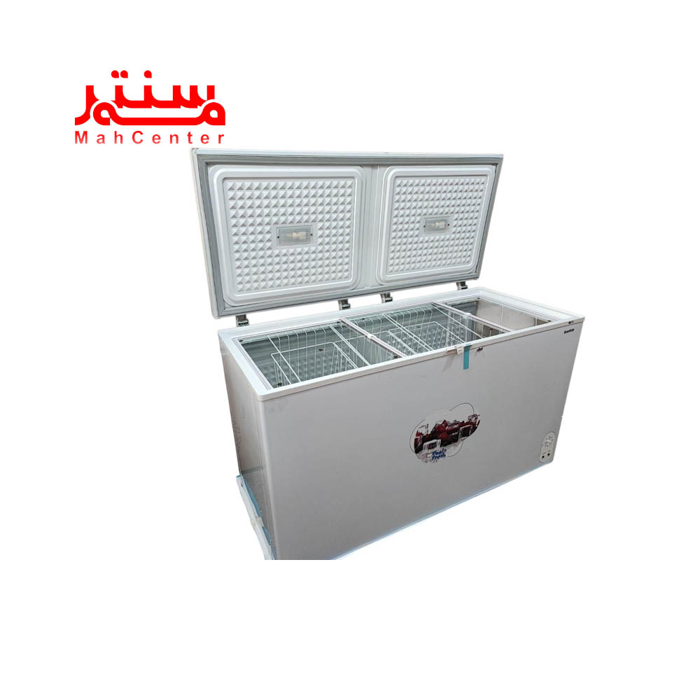 نمای کناری با در باز فریزر صندوقی برفاب مدل cf-430