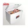 نمای کناری با در باز و فریزر پر از مواد غذایی فریزر صندوقی برفاب مدل cf-310-l