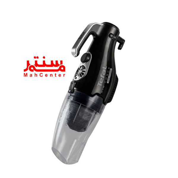 نمای نزدیک از جاروبرقی پرتابل تفال UY5115 با مخزن 1.2 لیتری قابل شست‌وشو و بدون کیسه.