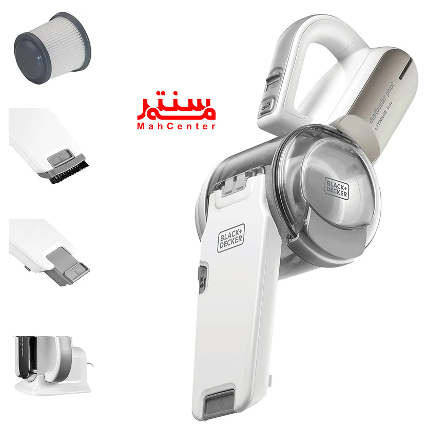 تصویر جارو شارژی بلک پلاس دکر PV1420L در حال تمیز کردن مبلمان با برس متصل به نازل.