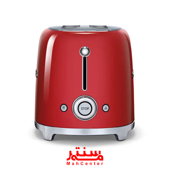 دستگاه توستر 4 اسلایس اسمگ TSF02 قرمز با توان 1500 وات و سینی جمع‌آوری خرده نان.