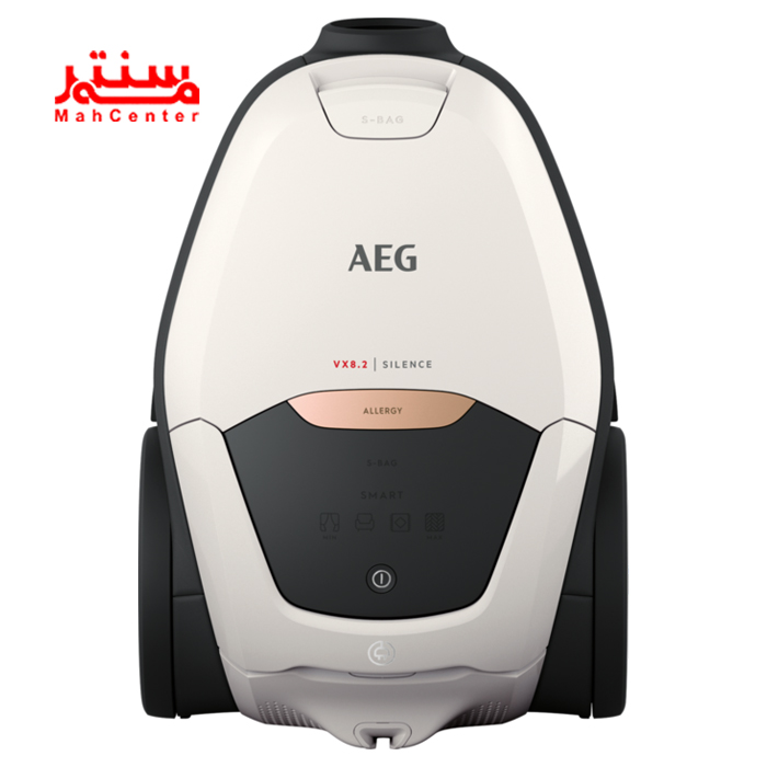 جاروبرقی کیسه‌دار آاگ مدل VX82-1-ALR با ظرفیت کیسه 3.5 لیتری و فیلتر هپا ضدآلرژی قابل شستشو.