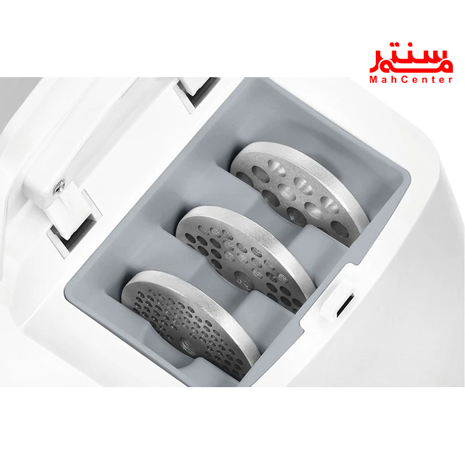 دیسک‌های خروجی متنوع چرخ گوشت بوش MFW66020 در سایزهای ریز، متوسط و درشت.