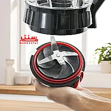 تصویری از مخلوط‌کن بوش مدل MMB6177S با قطعات جانبی شامل لیوان، تیغه، و آسیاب کوچک. - دوم