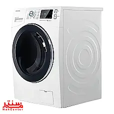 عکس یک ماشین لباسشویی درب از جلو مدل Daewoo DWK-880C، با بدنه سفید و نمایشگر دیجیتال است. - دوم