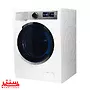 نمای جلویی ماشین لباسشویی دوو سری ذن لایف LM-860WS با رنگ سفید و پنل نقره‌ای، مجهز به صفحه نمایش لمسی LED.