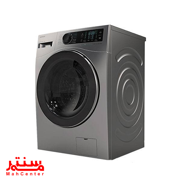 ماشین لباسشویی دوو سری سنیور 9 کیلویی مدل LM-990S با بدنه نقره‌ای و طراحی شیک برای آشپزخانه‌های مدرن.