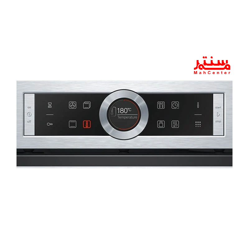 نمای نزدیک پنل لمسی فر توکار بوش HBG6725S1I با نمایشگر رنگی TFT و ولوم چرخشی.