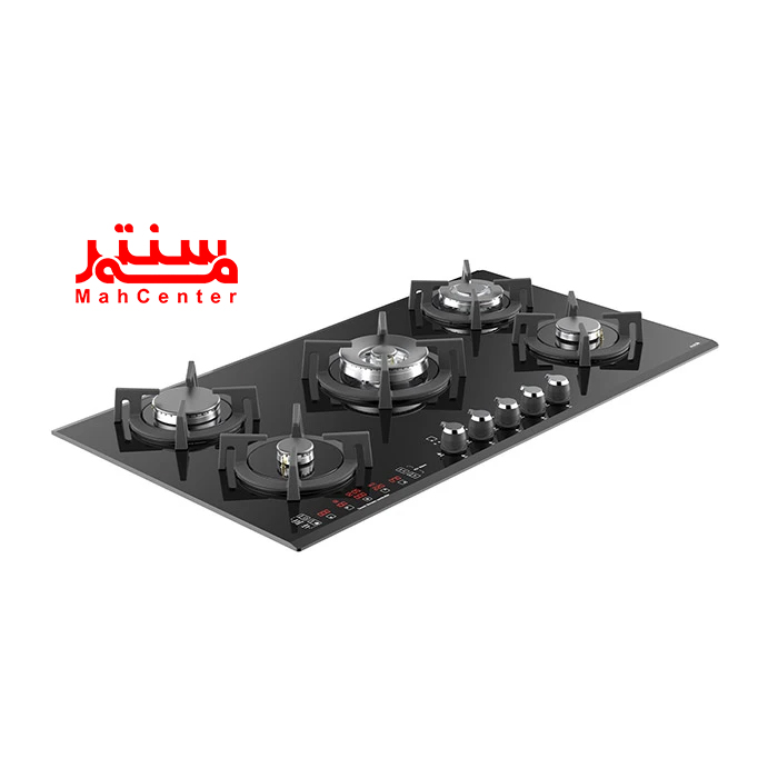 نمای کلی اجاق گاز صفحه‌ای 5 شعله آلتون G530DN با صفحه شیشه مشکی.