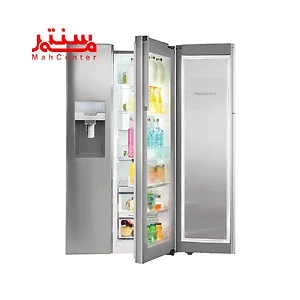 نمای روبه رویی با درب های باز و پر از مواد غذایی ساید بای ساید اسنوا 28 فوت سری فرنیا مدل s3dis100