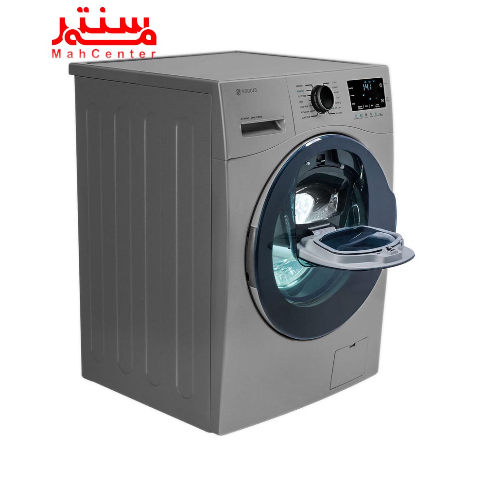 نمای کناری ماشین لباسشویی 9 کیلویی اسنوا مدل swmf92 استیل