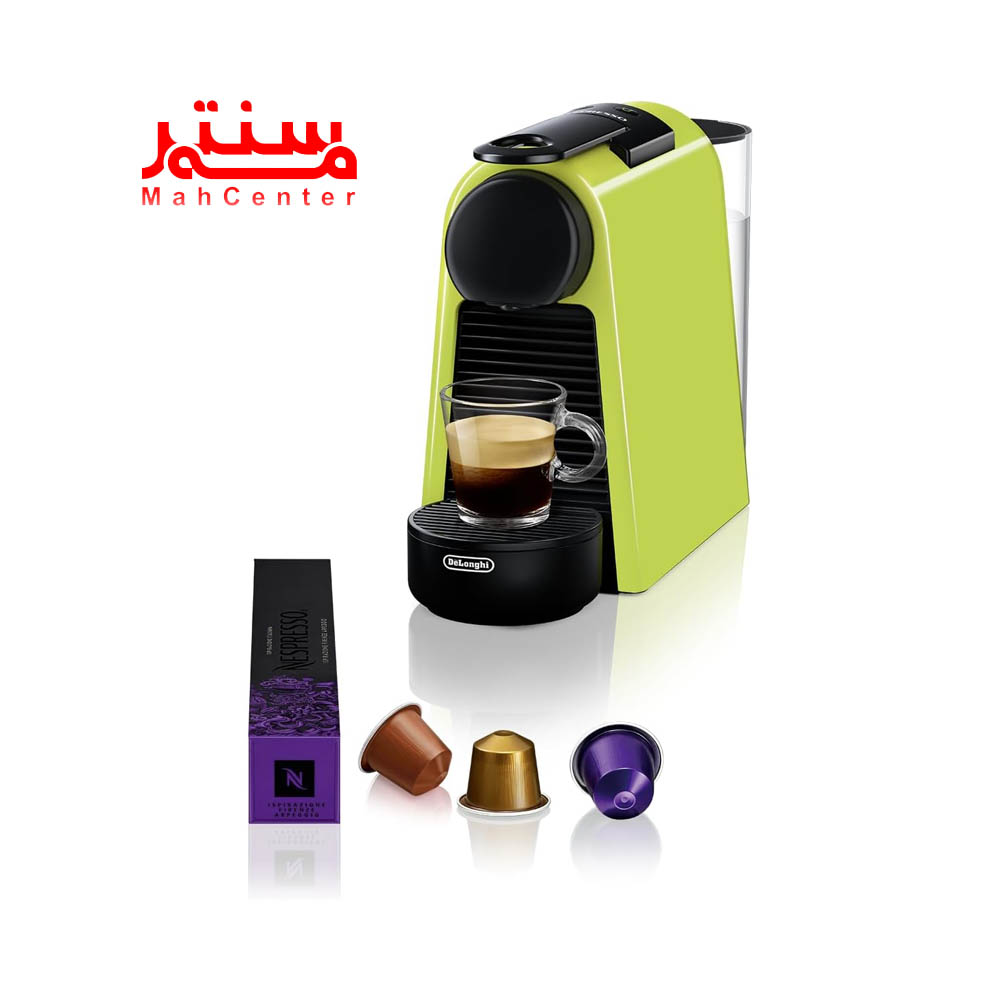 نسپرسوساز دلونگی مدل essenza mini در کنار کپسول های قهوه سبز