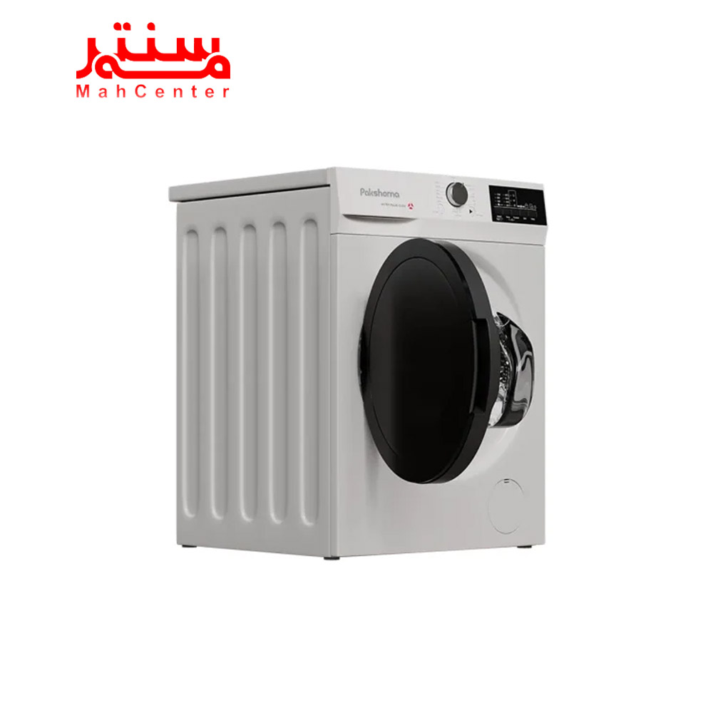 نمای کناری با درب باز ماشین لباسشویی 8 کیلویی پاکشوما مدل i8