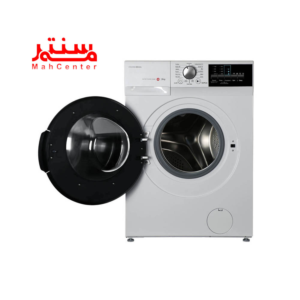 نمای روبه رویی با درب باز ماشین لباسشویی 8 کیلویی پاکشوما مدل i8