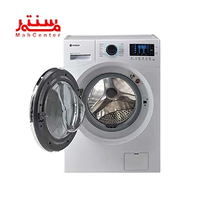 نمای روبه رویی با درب باز ماشین لباسشویی هوشمند اسنوا سری اکتا پلاس 9 کیلویی مدل swme92 سفید