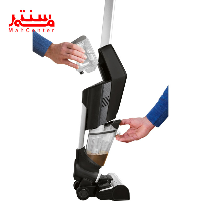 دستی در حال برداشتن مخزن جاروشارژی بیسل مدل crosswave x7 plus 3401z